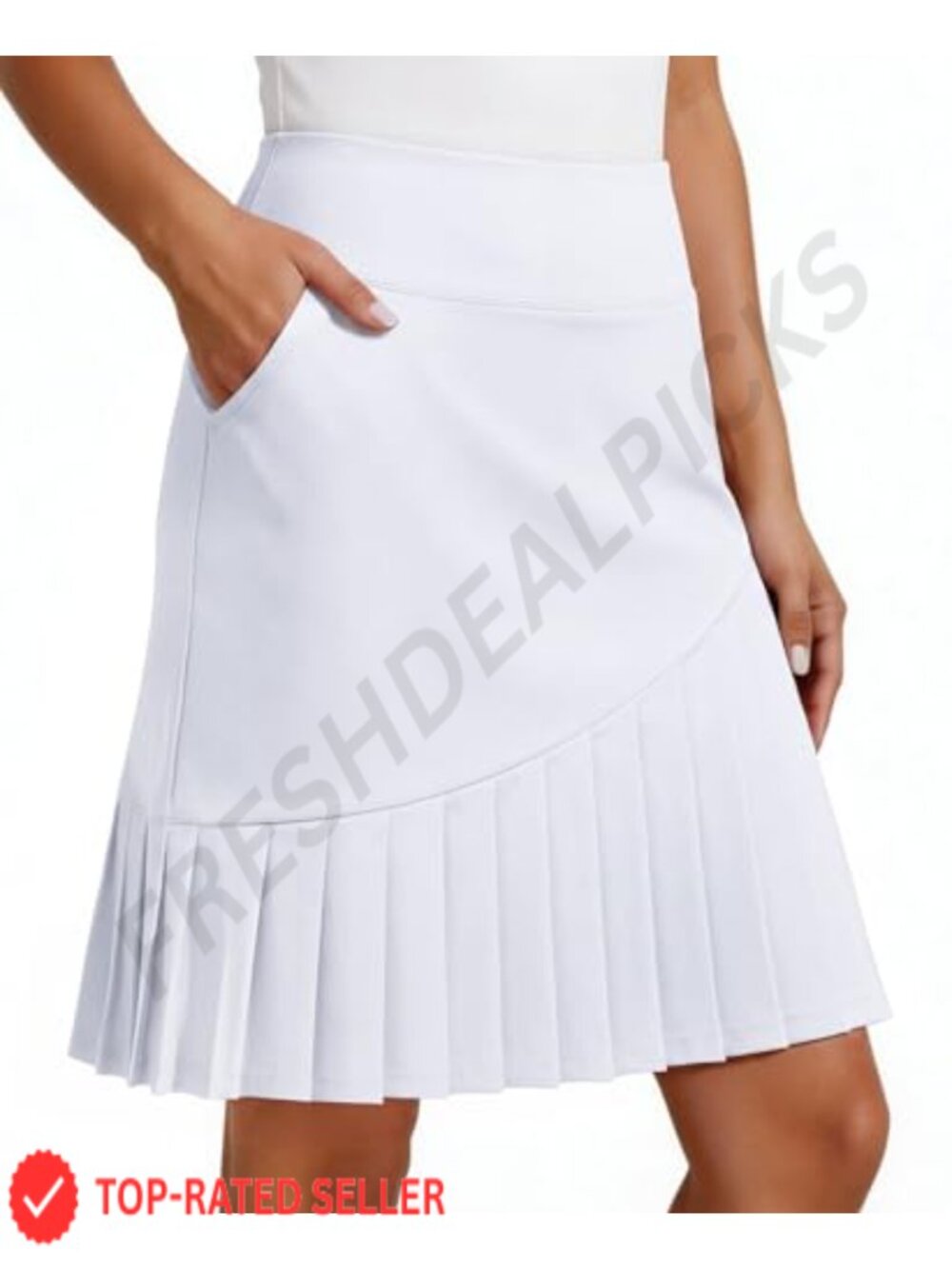 PINSPARK Women's 20" Knee Length Pleated Tennis Skort with Built-in Mesh Shorts